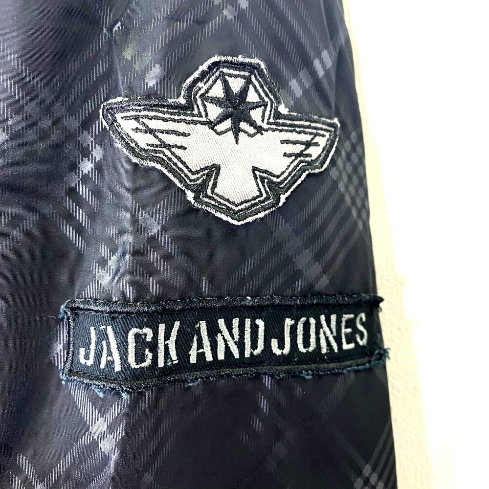 Jack & Jones Hartford Bomber Jacket Mens Sz XXL Black Plaid Hooded Motorcycle - Picture 7 of 15
